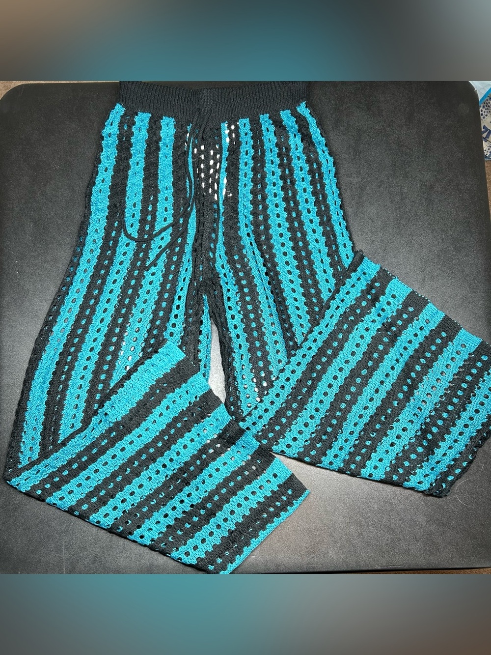 Bsubseach Women’s Size L Crochet Wide Leg Drawstring Beach Cover Up Pants